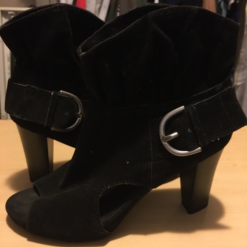 A.N.A A New Approach Black Suede Open Toe Boot